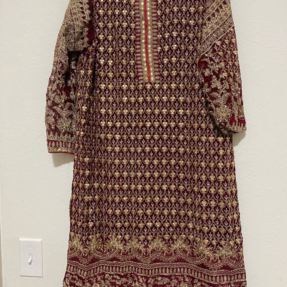Vanya Embroidered Maroon and Gold Sharara Set